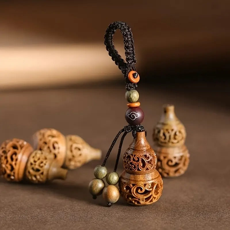 2pcs Sandalwood Gourd Wooden Hand-woven Keychain | Made with Hand-woven Rope and Smooth Wooden Beads, Ideal for Car Keys, Backpacks, and Phone Charms, Perfect for Valentine'S Day and Holiday Gifts