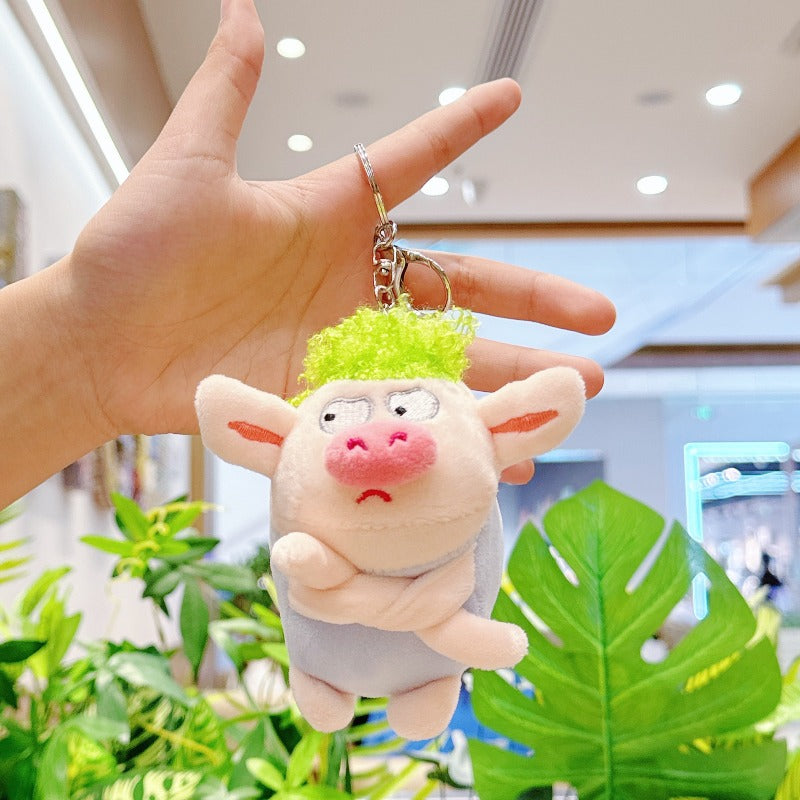Single Cute Adorable Cartoon Green-Haired Pig Plush Keychain | Quirky Seaweed Piggy Bag Charm, Unisex, Ideal for Birthday Gifts, Perfect Present