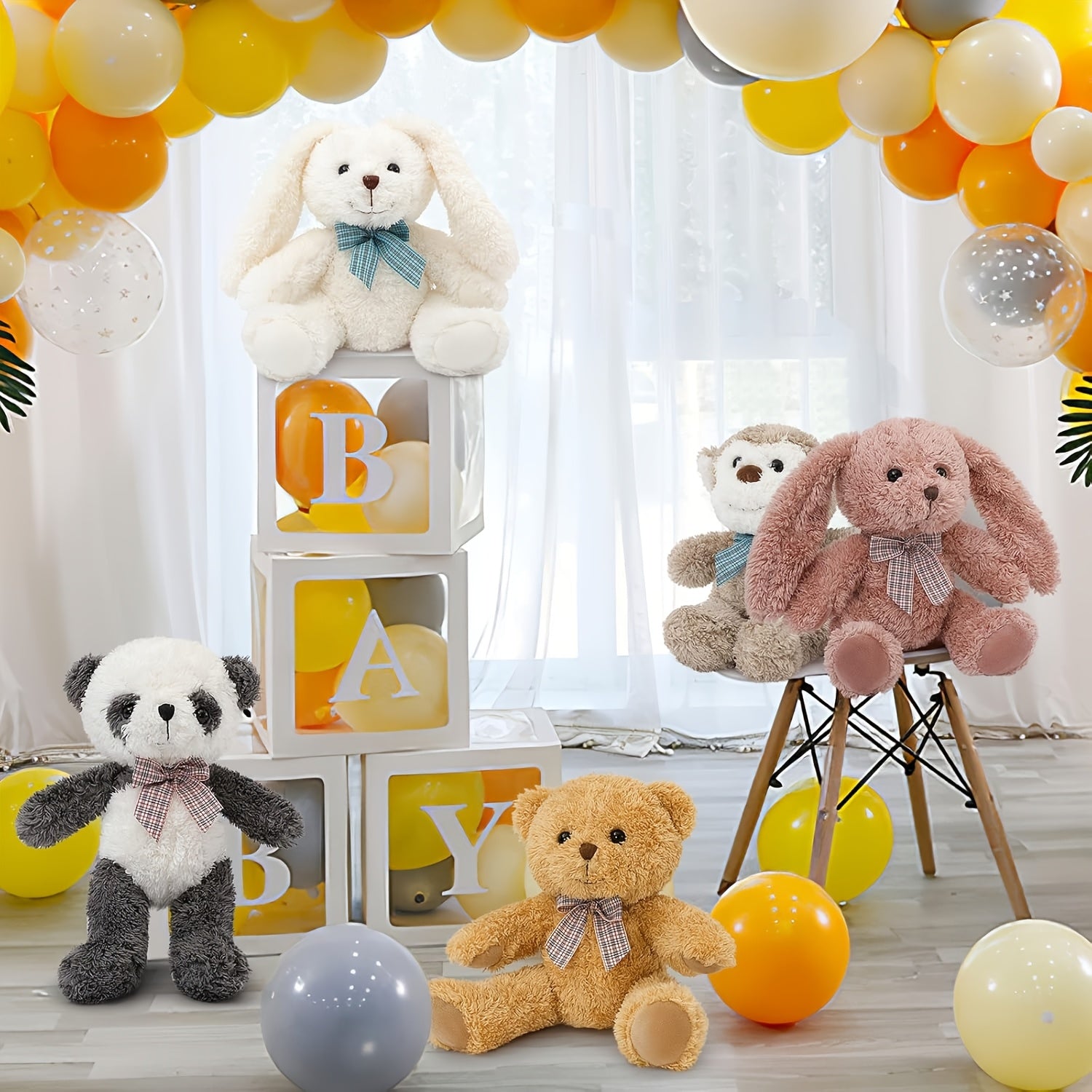 MorisMos 5pcs Stuffed Animals Bulk Plush Set Suitable for - Soft Teddy Bear, Bunnies, Monkey & Panda - Cuddly Toys for Kids Girls Teens, Baby Shower Decor, Christmas Easter Party Favors, Bedtime (5pcs)