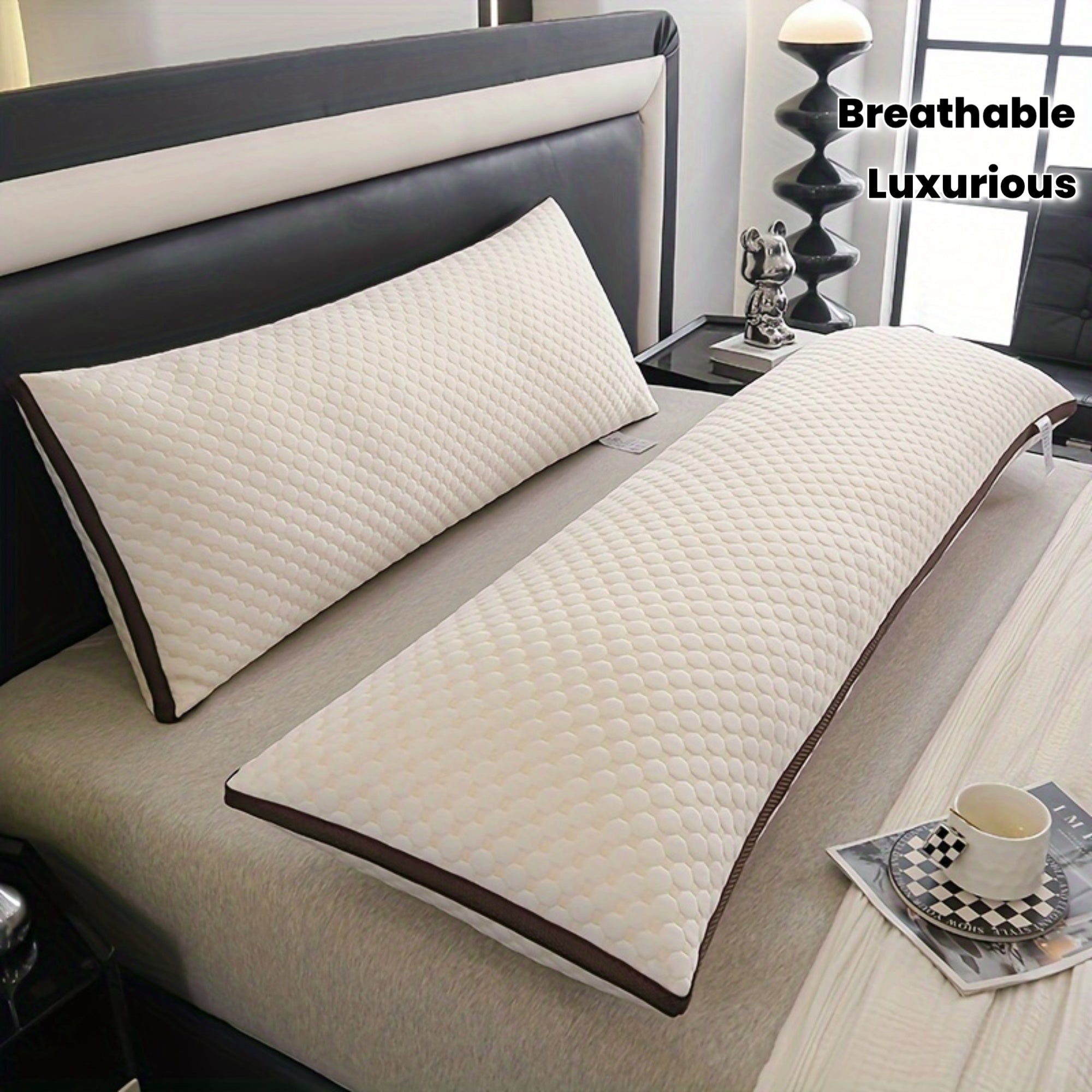 Luxurious 3D Long Pillow for Couples - Soft Polyester, Breathable & Comfortable, Perfect for Side Sleepers, Double Pillow Core