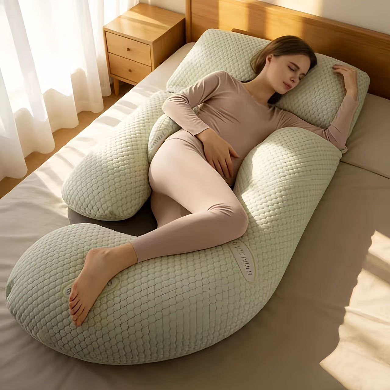 J-Shape Full Body Pillow | Cooling Cover Dark Grey, Polyester Filling, Medium Soft Firmness, Suitable for Whole Body