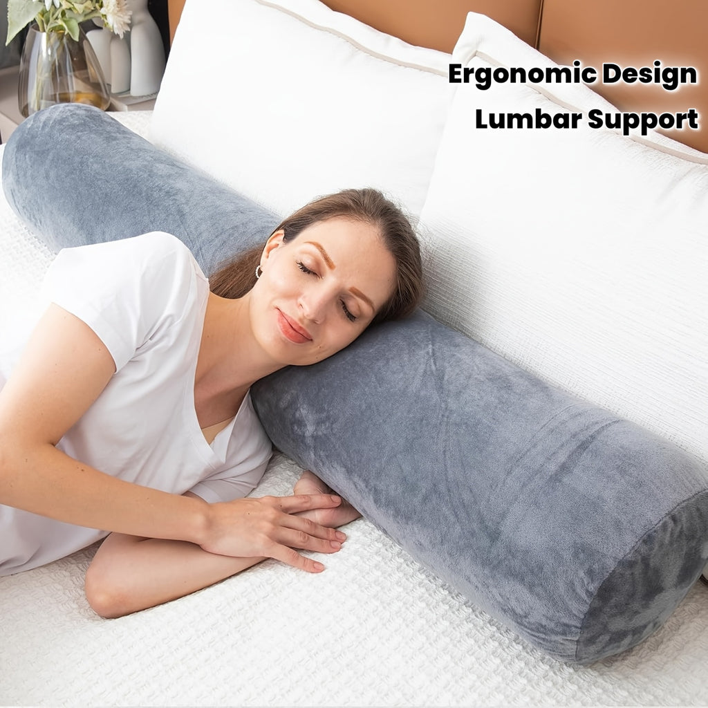 Gray Rectangular Body Pillow, Cervical and Lumbar Support Pillow, Cylindrical Pillow with Removable Cover. Ergonomic Sponge Lumbar Pillow, Multifunctional Pillow Designed for Side Sleeping with Leg-crossing Feature. Ideal for Bedroom Use, Especially