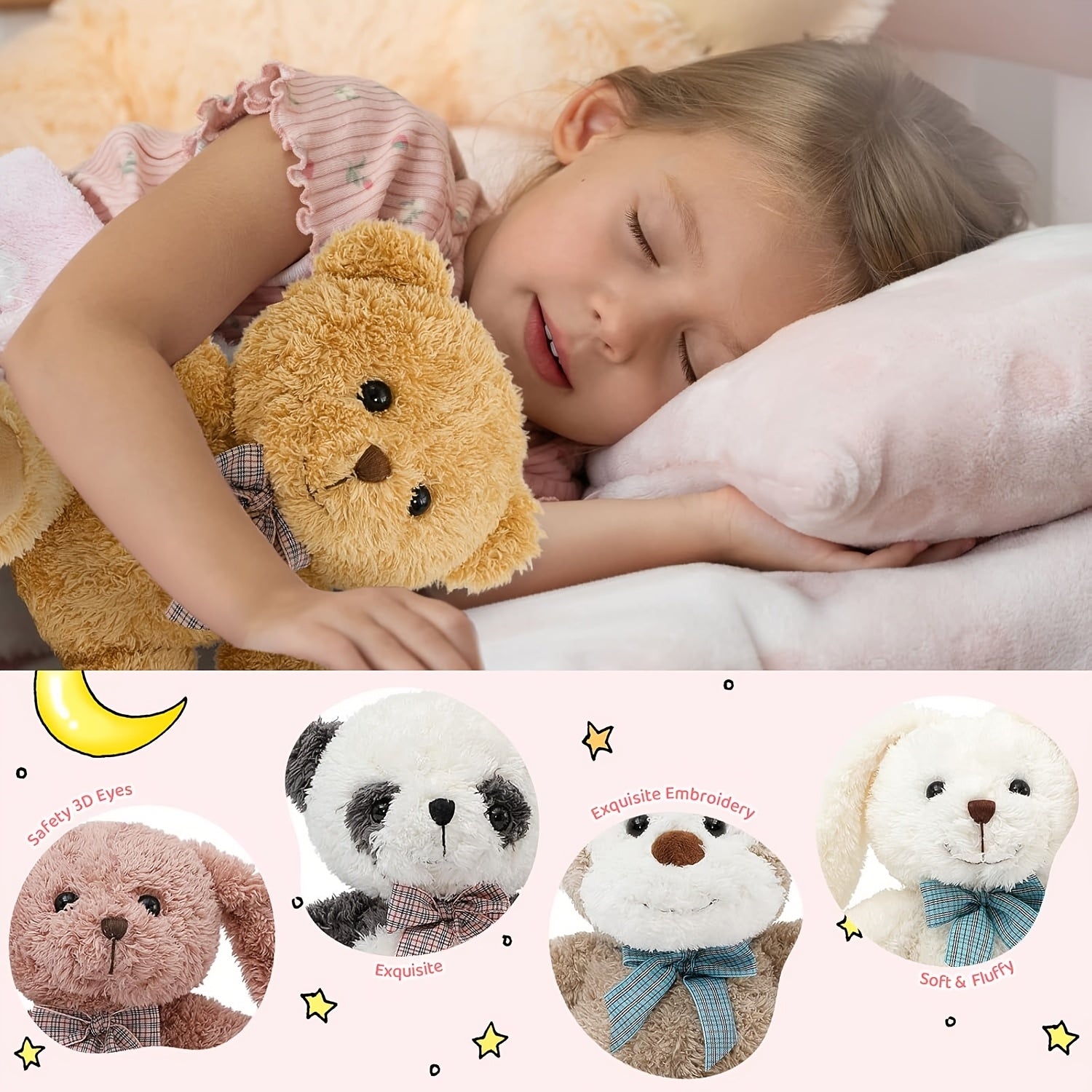 MorisMos 5pcs Stuffed Animals Bulk Plush Set Suitable for - Soft Teddy Bear, Bunnies, Monkey & Panda - Cuddly Toys for Kids Girls Teens, Baby Shower Decor, Christmas Easter Party Favors, Bedtime (5pcs)