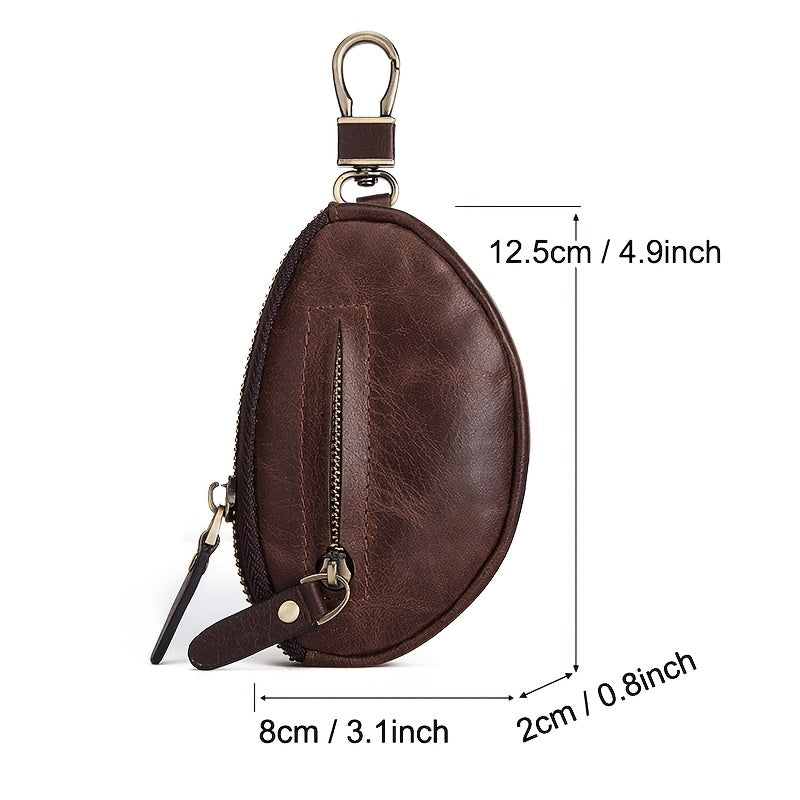 Men's Key Pouch HUMERPAUL Genuine Leather Car Key Holder Fashion Casual Keychain Top-Grain Leather Zippered Coin Purse Travel Accessory; Travel Essential; Suitable for Travel and Outings Christmas Gift