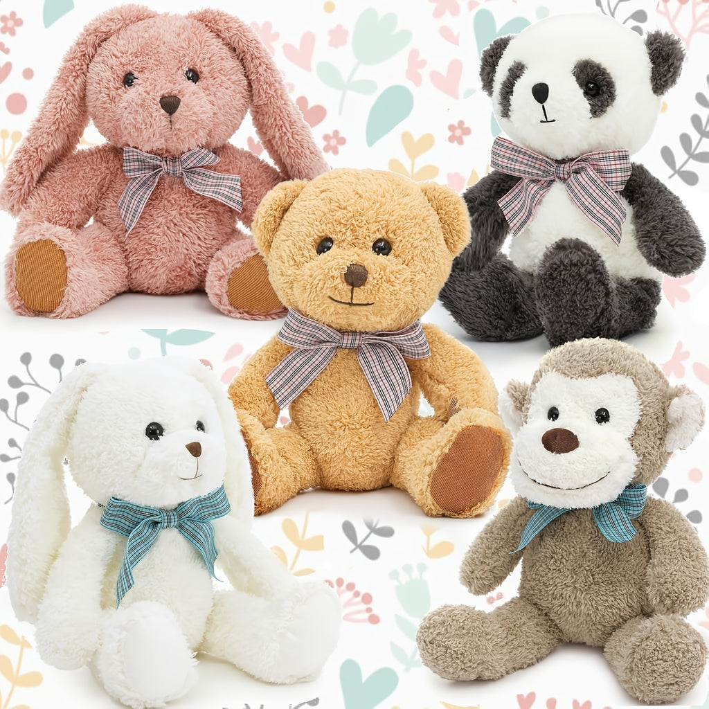 MorisMos 5pcs Stuffed Animals Bulk Plush Set Suitable for - Soft Teddy Bear, Bunnies, Monkey & Panda - Cuddly Toys for Kids Girls Teens, Baby Shower Decor, Christmas Easter Party Favors, Bedtime (5pcs)