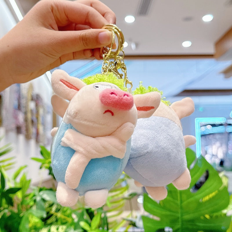 Single Cute Adorable Cartoon Green-Haired Pig Plush Keychain | Quirky Seaweed Piggy Bag Charm, Unisex, Ideal for Birthday Gifts, Perfect Present