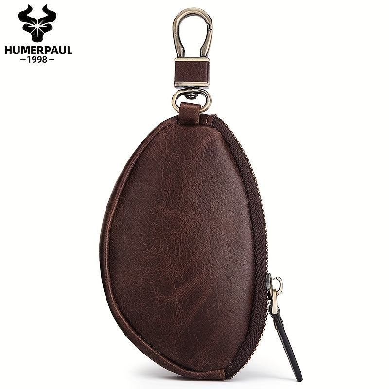Men's Key Pouch HUMERPAUL Genuine Leather Car Key Holder Fashion Casual Keychain Top-Grain Leather Zippered Coin Purse Travel Accessory; Travel Essential; Suitable for Travel and Outings Christmas Gift