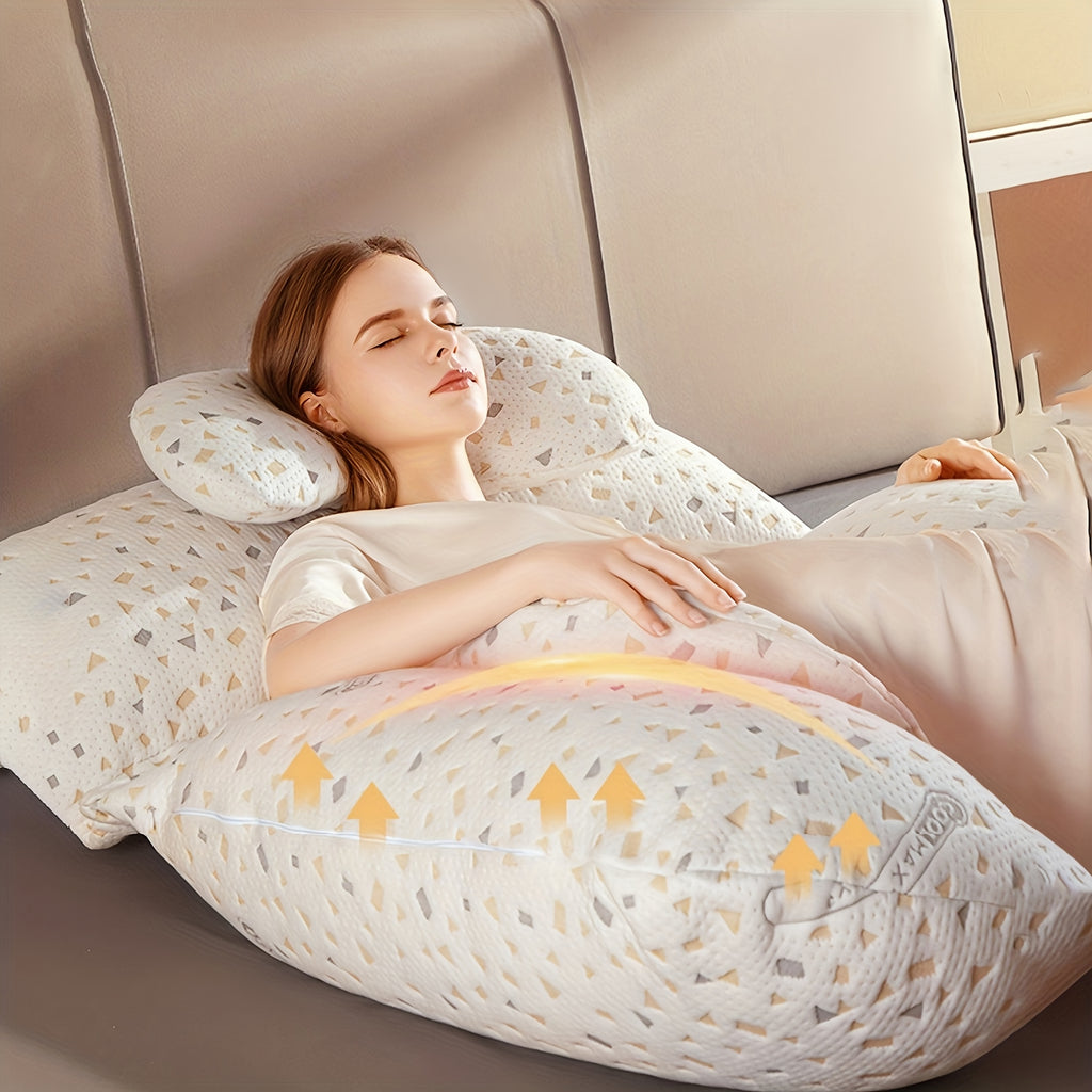 J-Shape Full Body Pillow | Cooling Cover Dark Grey, Polyester Filling, Medium Soft Firmness, Suitable for Whole Body