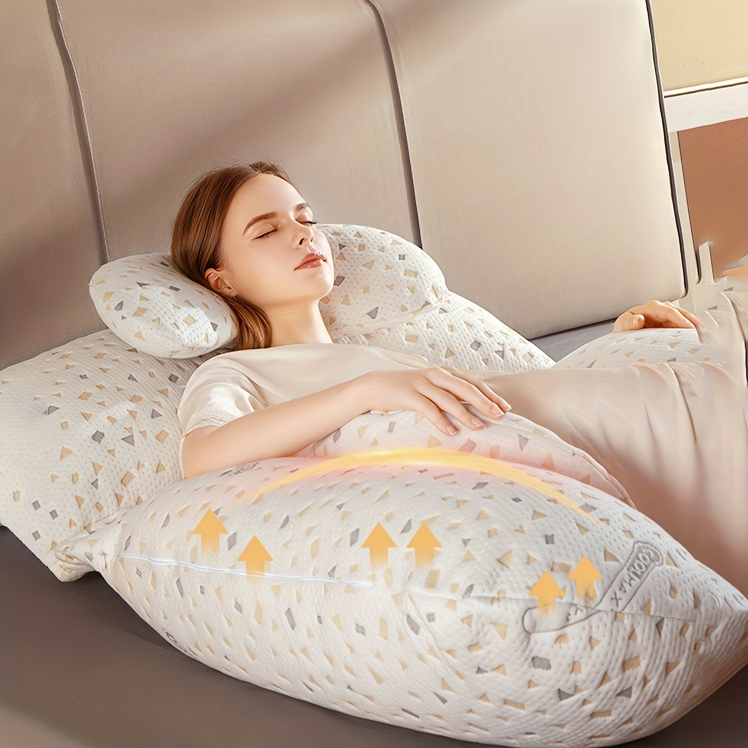 J-Shape Full Body Pillow | Cooling Cover Dark Grey, Polyester Filling, Medium Soft Firmness, Suitable for Whole Body