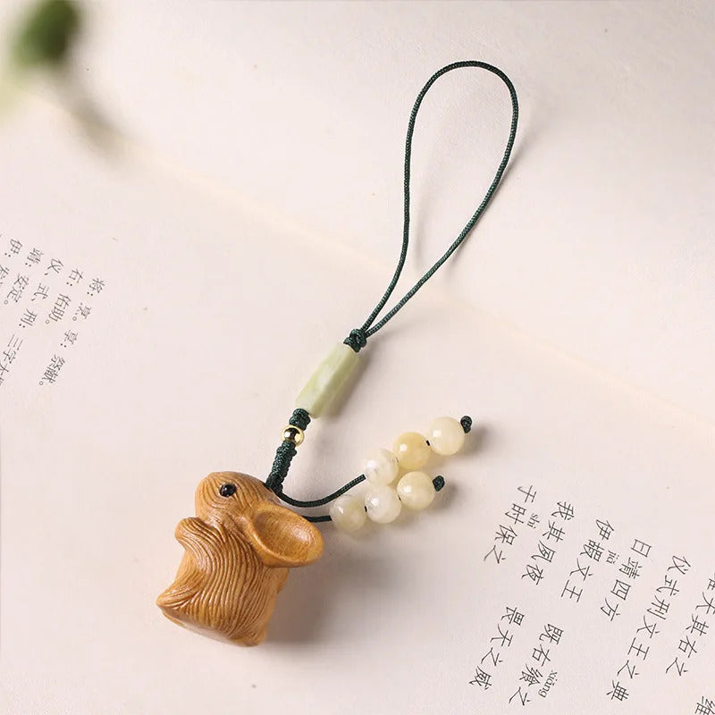 2pcs Cute Rabbit Wooden Cartoon Car Keychain Bag Phone Chain Pendant Accessories - Valentine'S Day, Thanksgiving, Halloween, Christmas, Anniversary, Graduation Ceremony Decoration, Best For Christmas