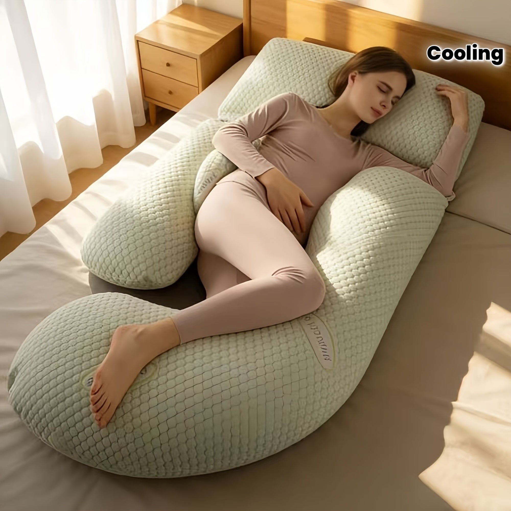 J-Shape Full Body Pillow | Cooling Cover Dark Grey, Polyester Filling, Medium Soft Firmness, Suitable for Whole Body