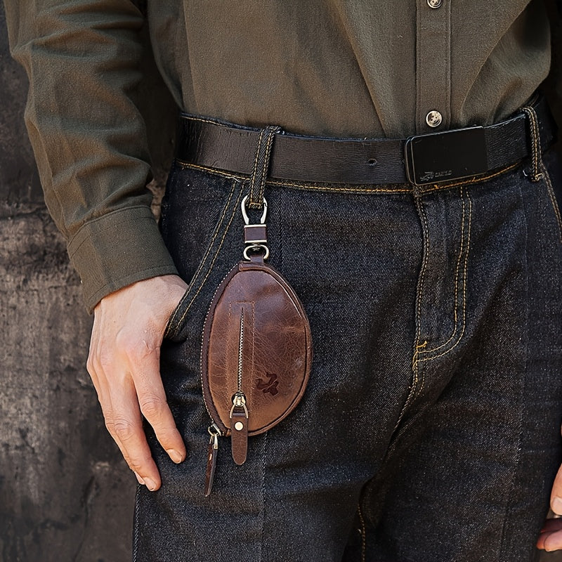 Men's Key Pouch HUMERPAUL Genuine Leather Car Key Holder Fashion Casual Keychain Top-Grain Leather Zippered Coin Purse Travel Accessory; Travel Essential; Suitable for Travel and Outings Christmas Gift
