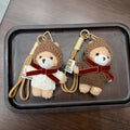2pcs Creative Cartoon Sweater Set With Little Bear Keychain | Fashionable Mocha Little Bear Bag Pendant, Plush Couple'S Car Keychain, Gift Item, Zinc Alloy And Material