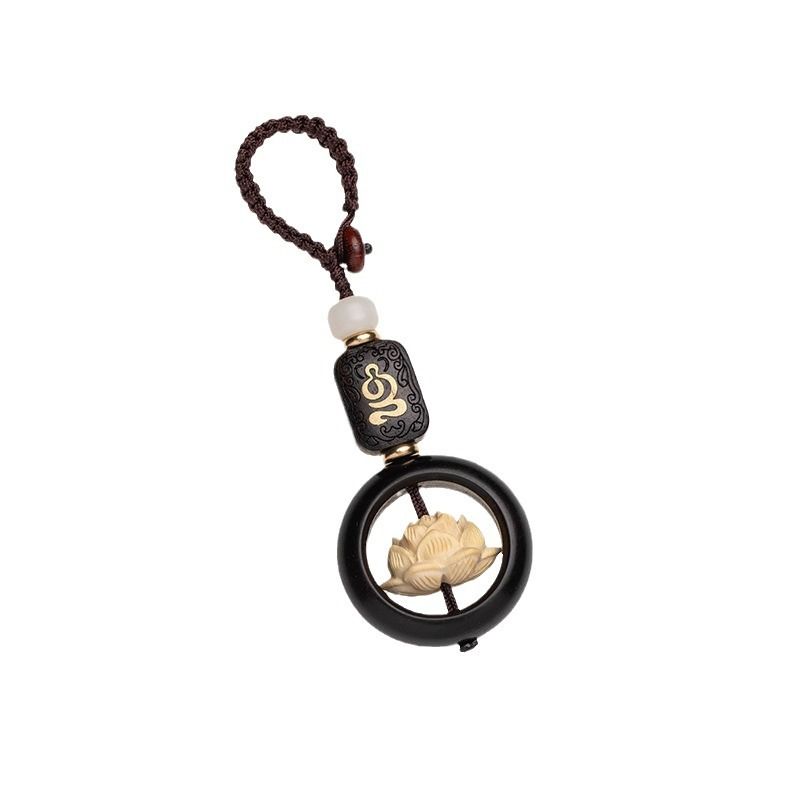 2pcs Ebony Wood for Lotus Lucky Car Keychain | Retro-Style Pendant, Suitable for Couples, Family Car Key Ornament