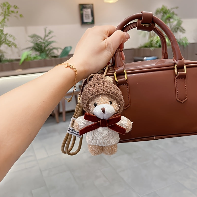2pcs Creative Cartoon Sweater Set With Little Bear Keychain | Fashionable Mocha Little Bear Bag Pendant, Plush Couple'S Car Keychain, Gift Item, Zinc Alloy And Material
