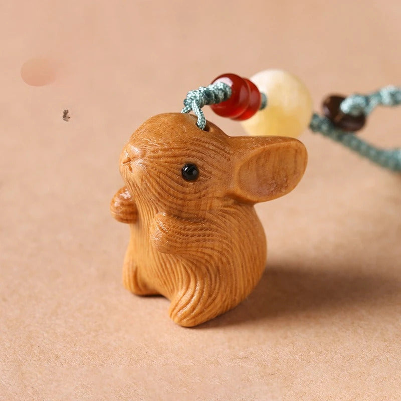 2pcs Cute Rabbit Wooden Cartoon Car Keychain Bag Phone Chain Pendant Accessories - Valentine'S Day, Thanksgiving, Halloween, Christmas, Anniversary, Graduation Ceremony Decoration, Best For Christmas