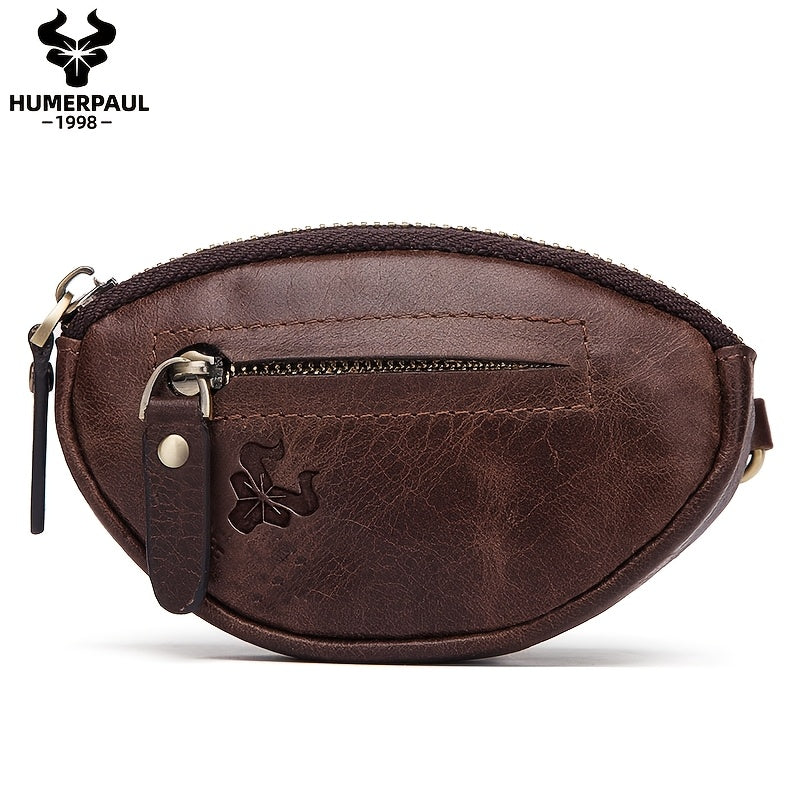 Men's Key Pouch HUMERPAUL Genuine Leather Car Key Holder Fashion Casual Keychain Top-Grain Leather Zippered Coin Purse Travel Accessory; Travel Essential; Suitable for Travel and Outings Christmas Gift