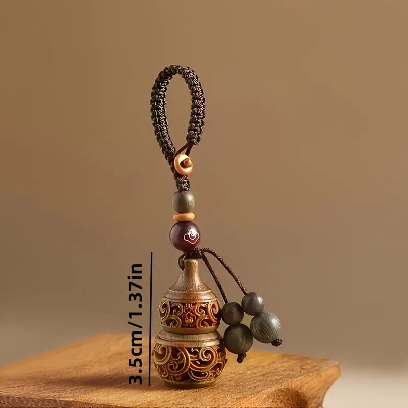 2pcs Sandalwood Gourd Wooden Hand-woven Keychain | Made with Hand-woven Rope and Smooth Wooden Beads, Ideal for Car Keys, Backpacks, and Phone Charms, Perfect for Valentine'S Day and Holiday Gifts