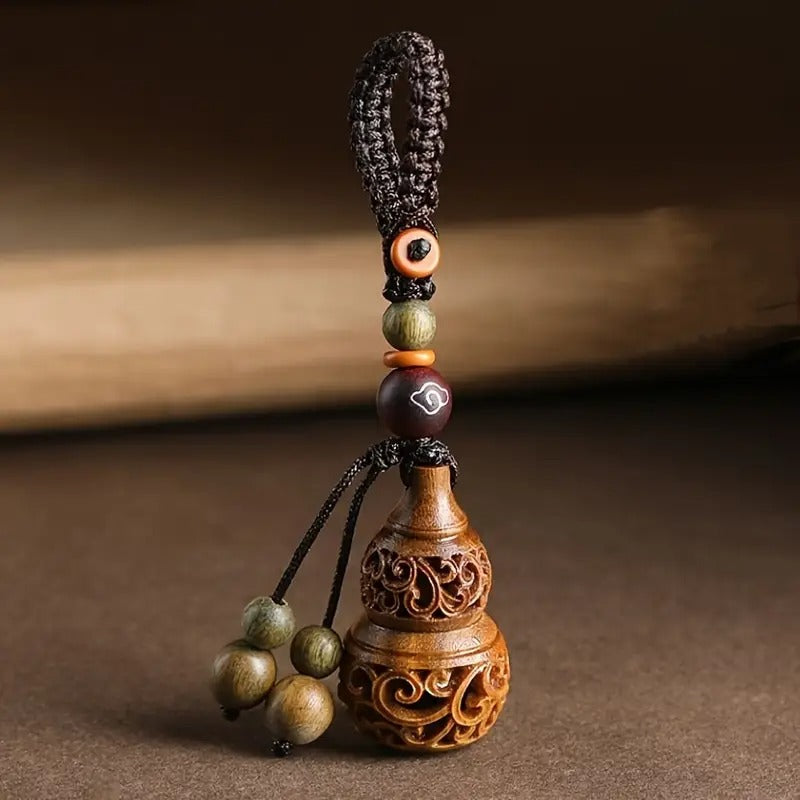 2pcs Sandalwood Gourd Wooden Hand-woven Keychain | Made with Hand-woven Rope and Smooth Wooden Beads, Ideal for Car Keys, Backpacks, and Phone Charms, Perfect for Valentine'S Day and Holiday Gifts