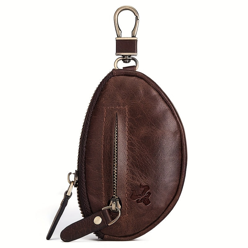 Men's Key Pouch HUMERPAUL Genuine Leather Car Key Holder Fashion Casual Keychain Top-Grain Leather Zippered Coin Purse Travel Accessory; Travel Essential; Suitable for Travel and Outings Christmas Gift