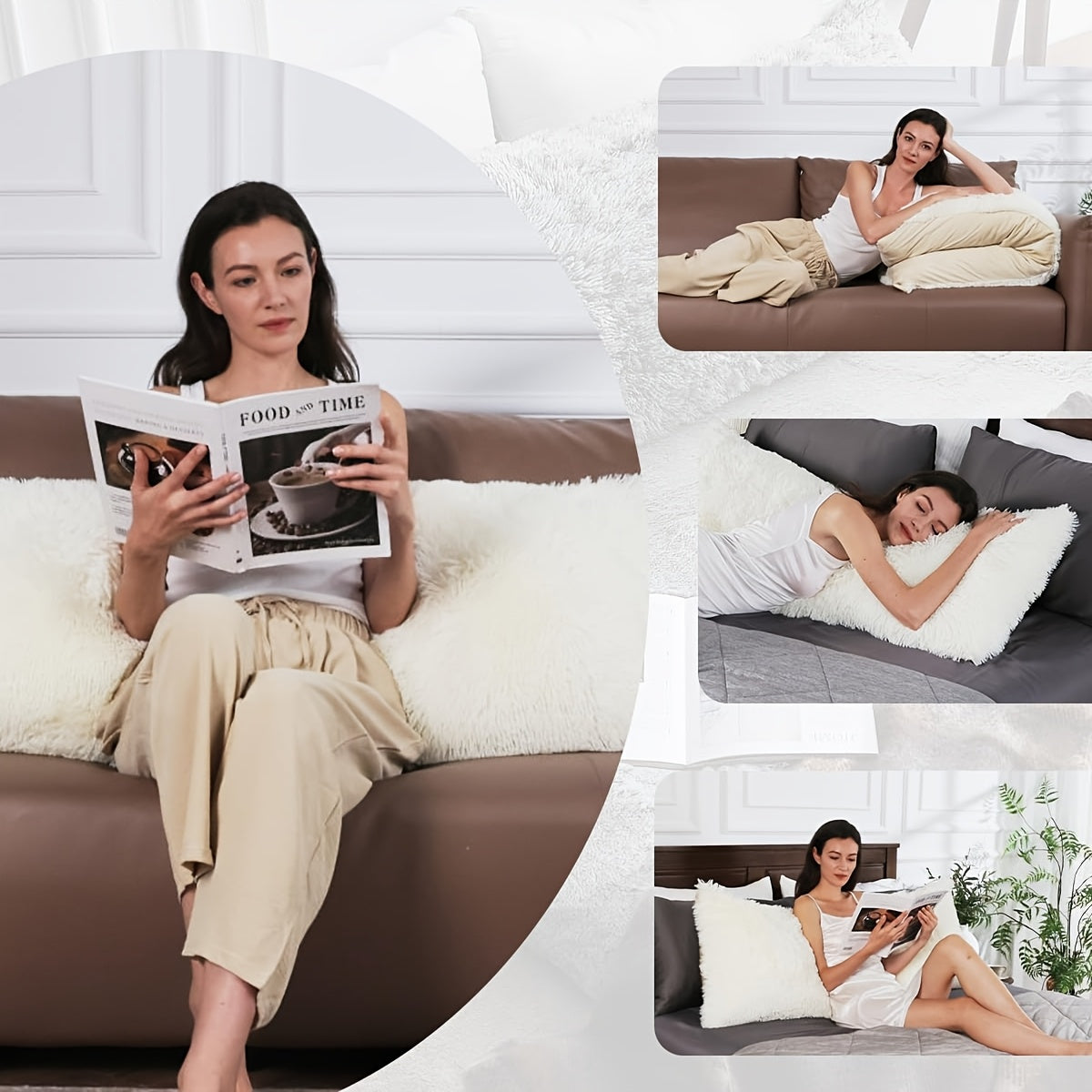 Soft Full Body Pillow 2pcs Soft And Fluffy Full Body Pillow | One Pillowcase + One Pillow Insert, Long Pillow for Side Sleepers, Back Support, Removable And Washable Cover (Gray, Pink, 20\