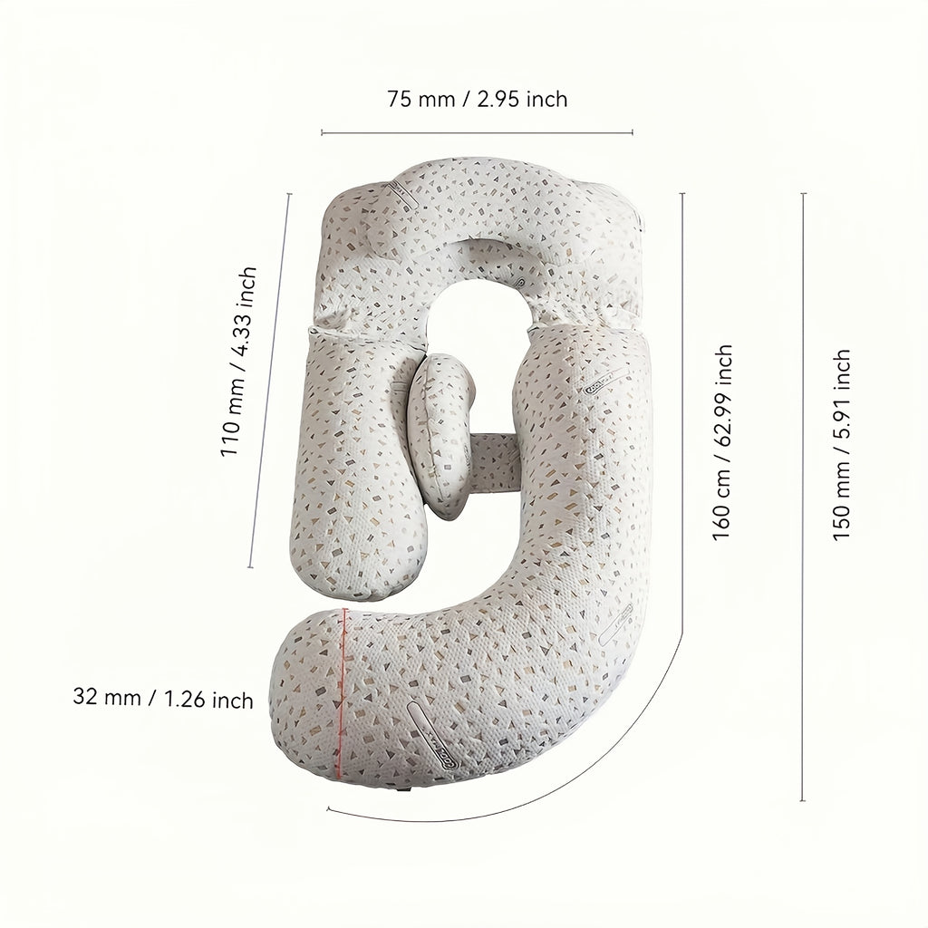 J-Shape Full Body Pillow | Cooling Cover Dark Grey, Polyester Filling, Medium Soft Firmness, Suitable for Whole Body