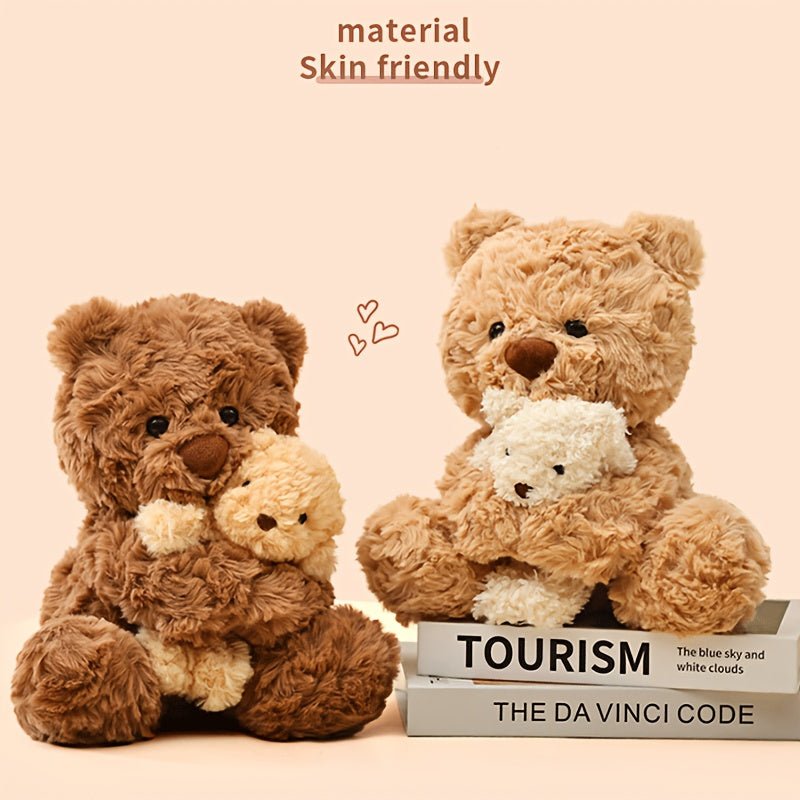 Cute Teddy Bear Plush Toy • Cartoon Bear Holding A Little\u002FMini Bear Dolls • Funny Soft Stuffed Interactive Doll • Cozy Home Sofa Decor Plush for Bedroom Desk Decoration Items • Gift for Family and Friends