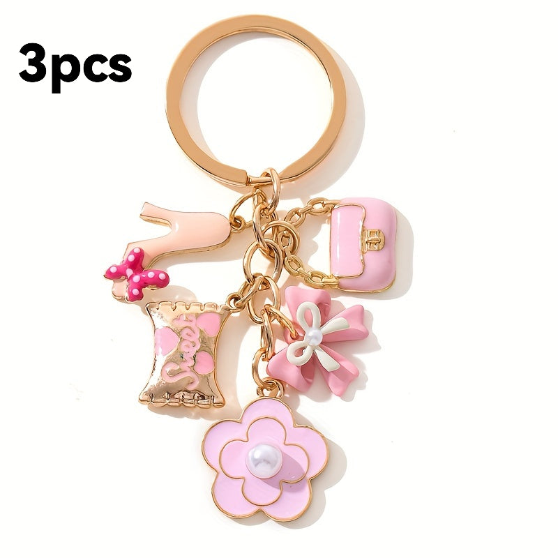3pcs Pink Bag Cosmetics Love Oil Dripping Keychain Cute And Compact Mini Korean Ornament Handbag Pendant Gift